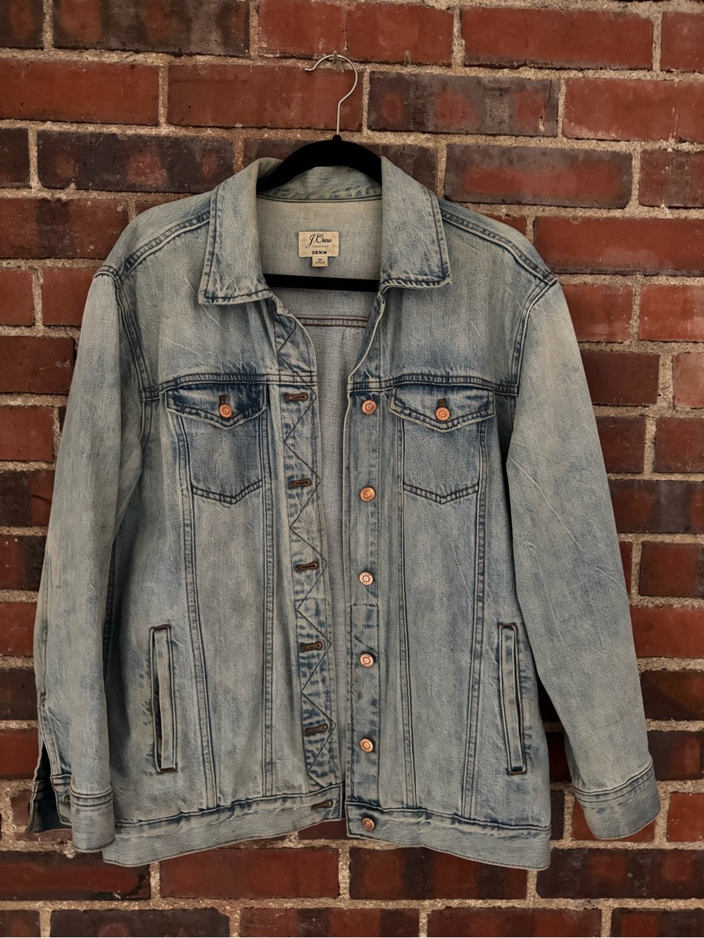 J. Crew Light Wash Denim Jacket in Faded Blue (oversized fit)